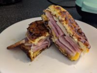Fully formed "chaffle" sandwich, where the bread is replaced with an egg and cheese mixture. Photo by Cole Griffin