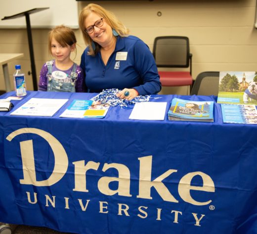 Drake Admissions Counselor Rachelle Setsodi and Lillyana Crist, 5 years old.