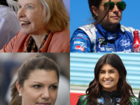 Starting top left, clockwise: Janet Guthrie, Danica Patrick, Katherine Legge, Hailie Deegan. All photos from Wiki Commons.