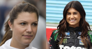 Starting top left, clockwise: Janet Guthrie, Danica Patrick, Katherine Legge, Hailie Deegan. All photos from Wiki Commons.